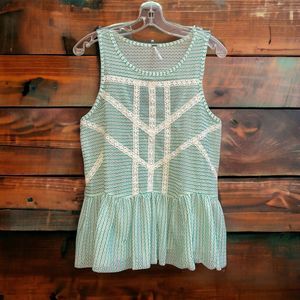 Free People Green and Cream Tank Top